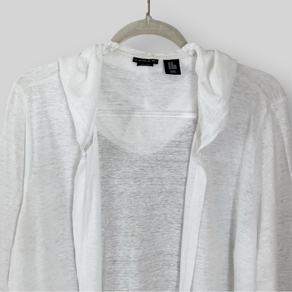 Tahari Linen Hooded Cardigan Sz 2X White Semi Sheer Coastal Resortwear Vacation - Picture 3 of 11